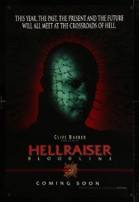 5g377 HELLRAISER: BLOODLINE teaser 1sh '96 Clive Barker, super close up of creepy Pinhead!