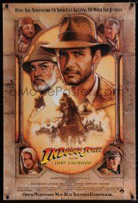5g450 INDIANA JONES & THE LAST CRUSADE advance 1sh '89 Ford/Connery over a brown background by Drew