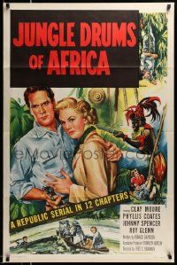 5g492 JUNGLE DRUMS OF AFRICA 1sh '52 Clayton Moore with gun & Phyllis Coates, Republic serial!
