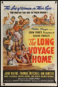 5g547 LONG VOYAGE HOME 1sh '40 John Ford, cool art of sailors John Wayne & Thomas Mitchell w/girls