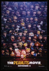 5g696 PEANUTS MOVIE style B teaser DS 1sh '15 wonderful image of all characters in movie theater!