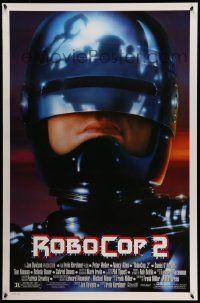 5g764 ROBOCOP 2 1sh '90 great close up of cyborg policeman Peter Weller, sci-fi sequel!