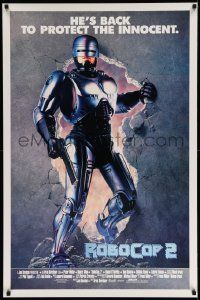 5g767 ROBOCOP 2 int'l 1sh '90 full-length cyborg policeman Peter Weller busts through wall, sequel!