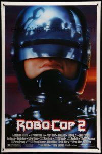 5g765 ROBOCOP 2 DS 1sh '90 great close up of cyborg policeman Peter Weller, sci-fi sequel!