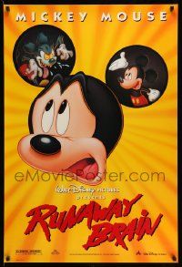 5g778 RUNAWAY BRAIN DS 1sh '95 Disney, great huge Mickey Mouse Jekyll & Hyde cartoon image!
