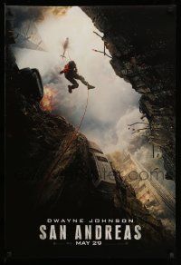 5g783 SAN ANDREAS teaser DS 1sh '15 Dwayne Johnson hanging from helicopter, disaster action!