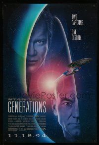 5g848 STAR TREK: GENERATIONS advance 1sh '94 Stewart as Picard & Shatner as Kirk, two captains!