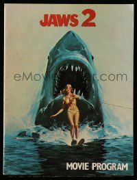 5h573 JAWS 2 souvenir program book '78 art of giant shark attacking girl on water skis by Lou Feck!