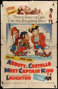 5j019 ABBOTT & COSTELLO MEET CAPTAIN KIDD 1sh '53 art of pirates Bud & Lou with Charles Laughton!