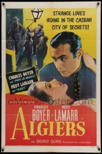 5j039 ALGIERS 1sh R53 Charles Boyer loves sexiest Hedy Lamarr, but he can't leave the Casbah!