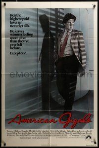 5j049 AMERICAN GIGOLO int'l 1sh '80 male prostitute Richard Gere is being framed for murder!