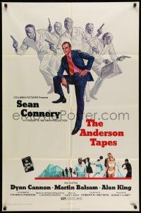 5j057 ANDERSON TAPES 1sh '71 art of Sean Connery & gang of masked robbers, Sidney Lumet