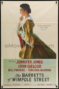 5j087 BARRETTS OF WIMPOLE STREET 1sh '57 art of pretty Jennifer Jones as Elizabeth Browning!