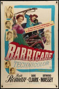 5j088 BARRICADE 1sh '50 Jack London, Ruth Roman is a treasure to fight for!