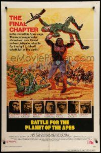 5j091 BATTLE FOR THE PLANET OF THE APES 1sh '73 great sci-fi artwork of war between apes & humans!
