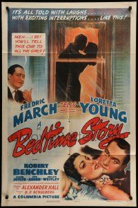5j097 BEDTIME STORY style B 1sh '41 great artwork of Fredric March & sexy Loretta Young!