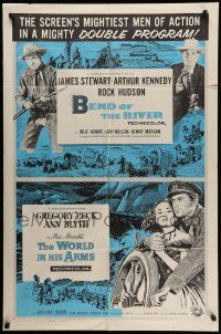 5j108 BEND OF THE RIVER/WORLD IN HIS ARMS 1sh '58 James Stewart, Gregory Peck, double-bill!