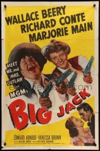 5j117 BIG JACK 1sh '49 artwork of Wallace Beery & Marjorie Main with two guns each + Richard Conte!