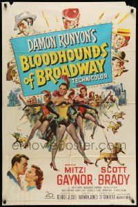 5j138 BLOODHOUNDS OF BROADWAY 1sh '52 Mitzi Gaynor & sexy showgirls, from Damon Runyon story!