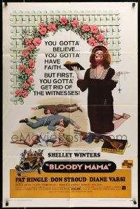 5j139 BLOODY MAMA int'l 1sh '70 Roger Corman, AIP, crazy Shelley Winters w/Bible and tommy gun!
