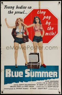 5j140 BLUE SUMMER 1sh '73 art of sexy hitchhikin' babes on the prowl who pay by the mile!