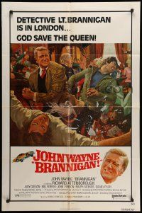 5j155 BRANNIGAN 1sh '75 Douglas Hickox, great McGinnis art of fighting John Wayne in England!