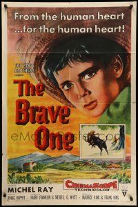 5j156 BRAVE ONE style A 1sh '56 Irving Rapper directed western, written by Dalton Trumbo!