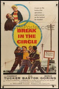 5j157 BREAK IN THE CIRCLE 1sh '57 Val Guest, Forrest Tucker, Eva Bartok on the lookout for trouble