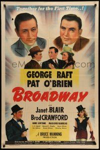 5j163 BROADWAY 1sh '42 George Raft & Pat O'Brien together for the 1st time w/sexy Janet Blair