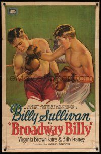 5j164 BROADWAY BILLY 1sh '26 stone litho artwork of boxer Billy Sullivan knocking out opponent!