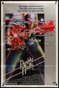 5j165 BUDDY HOLLY STORY style B 1sh '78 Gary Busey great art of electrified guitar, rock 'n' roll!