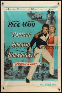 5j188 CAPTAIN HORATIO HORNBLOWER 1sh '51 Gregory Peck with sword & pretty Virginia Mayo!