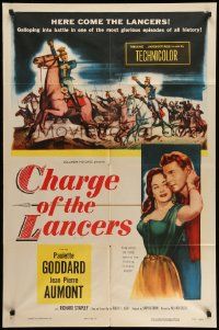 5j207 CHARGE OF THE LANCERS 1sh '54 art of sexy Paulette Goddard & Jean Pierre Aumont!