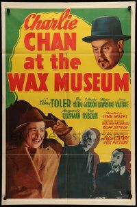 5j209 CHARLIE CHAN AT THE WAX MUSEUM 1sh '40 five people watch Sidney Toler examine a clue!