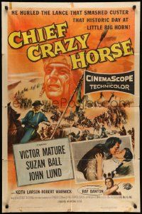 5j215 CHIEF CRAZY HORSE 1sh '55 Native American Indian Victor Mature smashed Custer!
