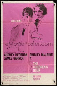 5j218 CHILDREN'S HOUR 1sh '62 close up artwork of Audrey Hepburn & Shirley MacLaine!