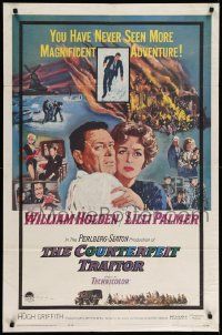 5j245 COUNTERFEIT TRAITOR 1sh '62 art of William Holden & Lilli Palmer by Howard Terpning!