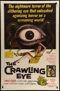 5j250 CRAWLING EYE 1sh '58 classic art of the slithering eyeball monster with sexy female victim!