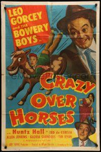 5j251 CRAZY OVER HORSES 1sh '51 Leo Gorcey, Huntz Hall, Bowery Boys, horse racing & gambling!