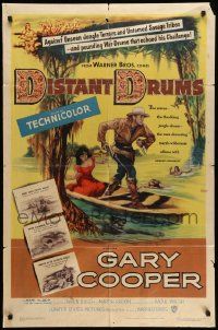 5j314 DISTANT DRUMS 1sh '51 art of Gary Cooper in the Florida Everglades, Raoul Walsh!