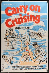 5j195 CARRY ON CRUISING English 1sh '62 great sexy artwork of girls in bikinis, cruise ship!