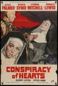 5j243 CONSPIRACY OF HEARTS English 1sh '60 Italian nun Lili Palmer with gun to her head!