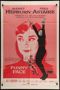 5j408 FUNNY FACE 1sh '57 art of Audrey Hepburn close up & full-length + Fred Astaire!