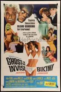5j422 GHOST IN THE INVISIBLE BIKINI 1sh '66 Boris Karloff + sexy girls & wacky horror images!