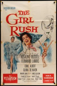 5j426 GIRL RUSH 1sh '55 artwork of sexy showgirl Rosalind Russell in Las Vegas!