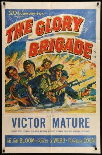 5j430 GLORY BRIGADE 1sh '53 cool artwork of Victor Mature & soldiers in Korean War!