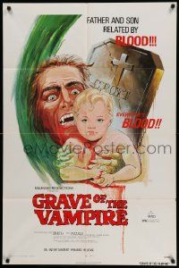 5j449 GRAVE OF THE VAMPIRE 1sh '72 wacky horror art of father & son related by everyone's blood!