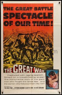 5j456 GREAT WAR 1sh '61 romantic art of Vittorio Gassman & Silvana Mangano & WWI battle!
