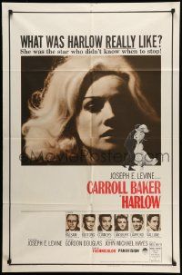 5j480 HARLOW 1sh '65 super close up of Carroll Baker in the title role!