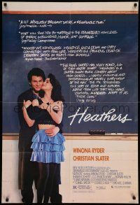 5j481 HEATHERS 1sh '89 great image of really young Winona Ryder & Christian Slater!